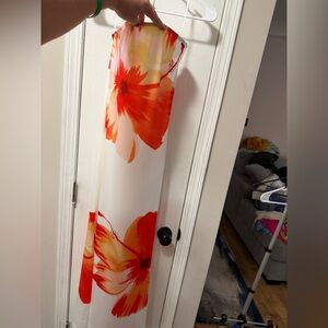 Commense White Dress with Bold Orange Floral Accent large NWT